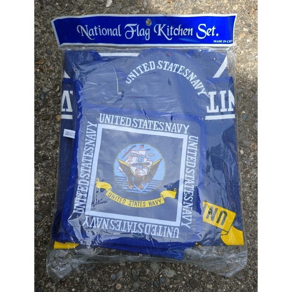 U.S. Navy Flag Kitchen & BBQ Set w/ Apron Oven Mitt Pot Holder NEW US E4
